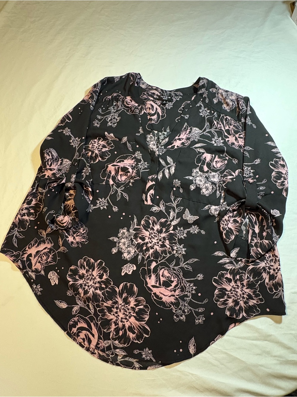 torrid Black Blouse with Pink Floral Print